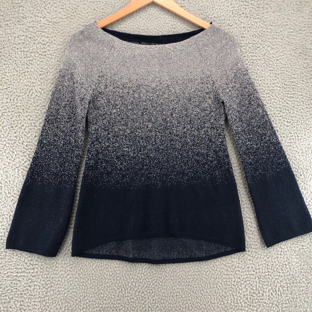 White House Black Market Navy and Silver Ombre Sparkle Sweater